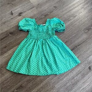 Crewcuts Green Smocked Puff-Sleeve Dress